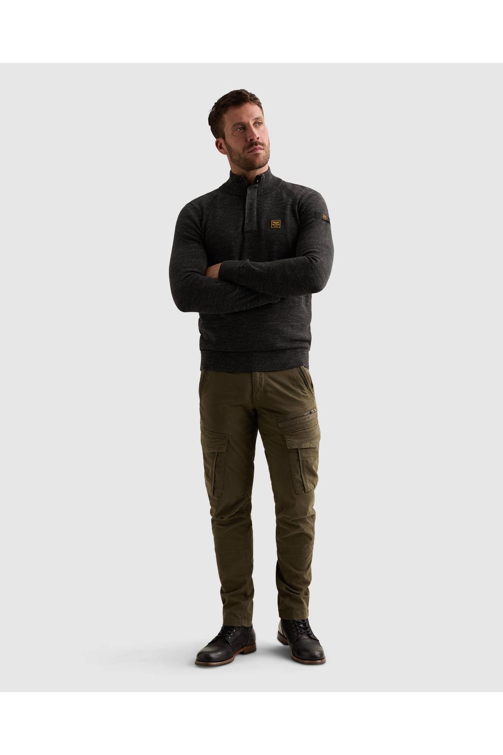 PME Legend katoenen regular fit gemêleerde gebreide trui - zwart