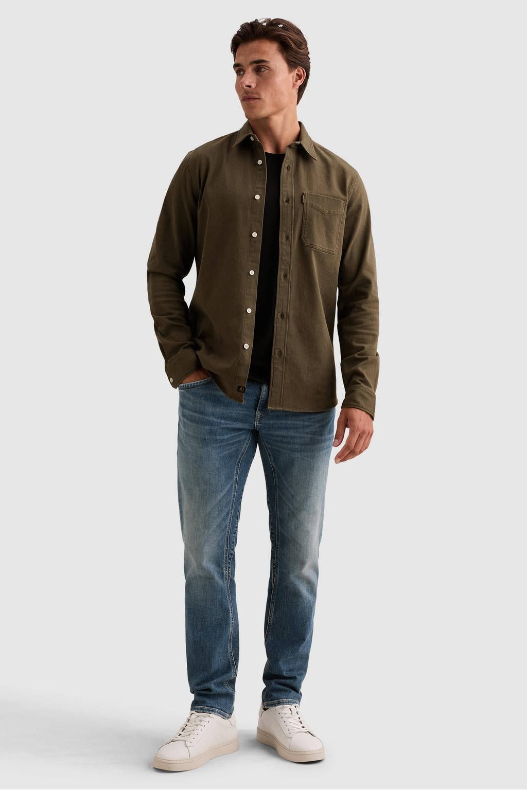 PME Legend denim regular fit casual overhemd - donkergroen