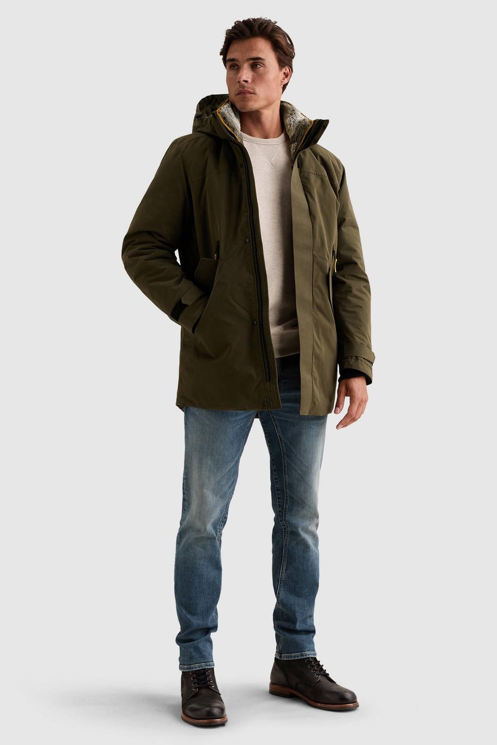 PME Legend winterparka met imitatiebontkraag - donkergroen