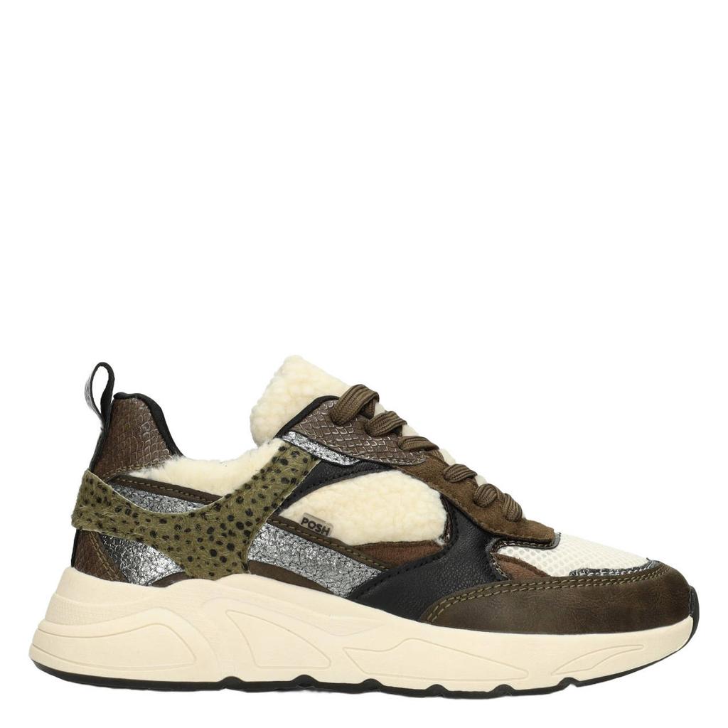 Groen en ecru dames POSH by Poelman Caro chunky suède sneakers - met veters