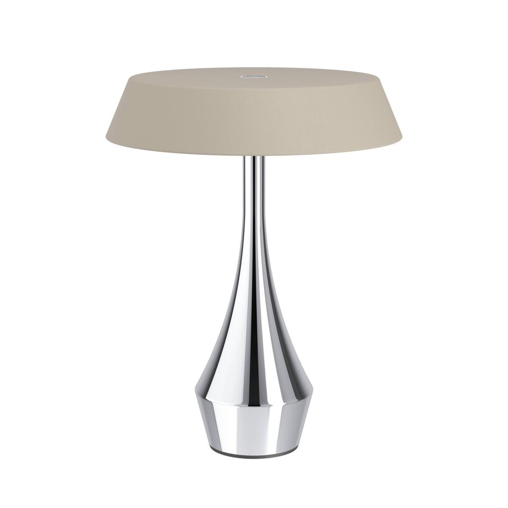 EGLO Turcio Tafellamp - Oplaadbaar - 20 cm - Chroom/Zandkleur/Beige - Instelbaar wit licht (warm, neutraal en daglicht) - Draadloos - Dimbaar - Buiten en Binnen
