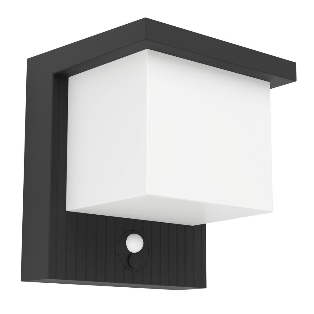 EGLO Frigento Solar Wandlamp Buiten - Sensor - Oplaadbaar - 15 cm - Zwart/Melkkleurig
