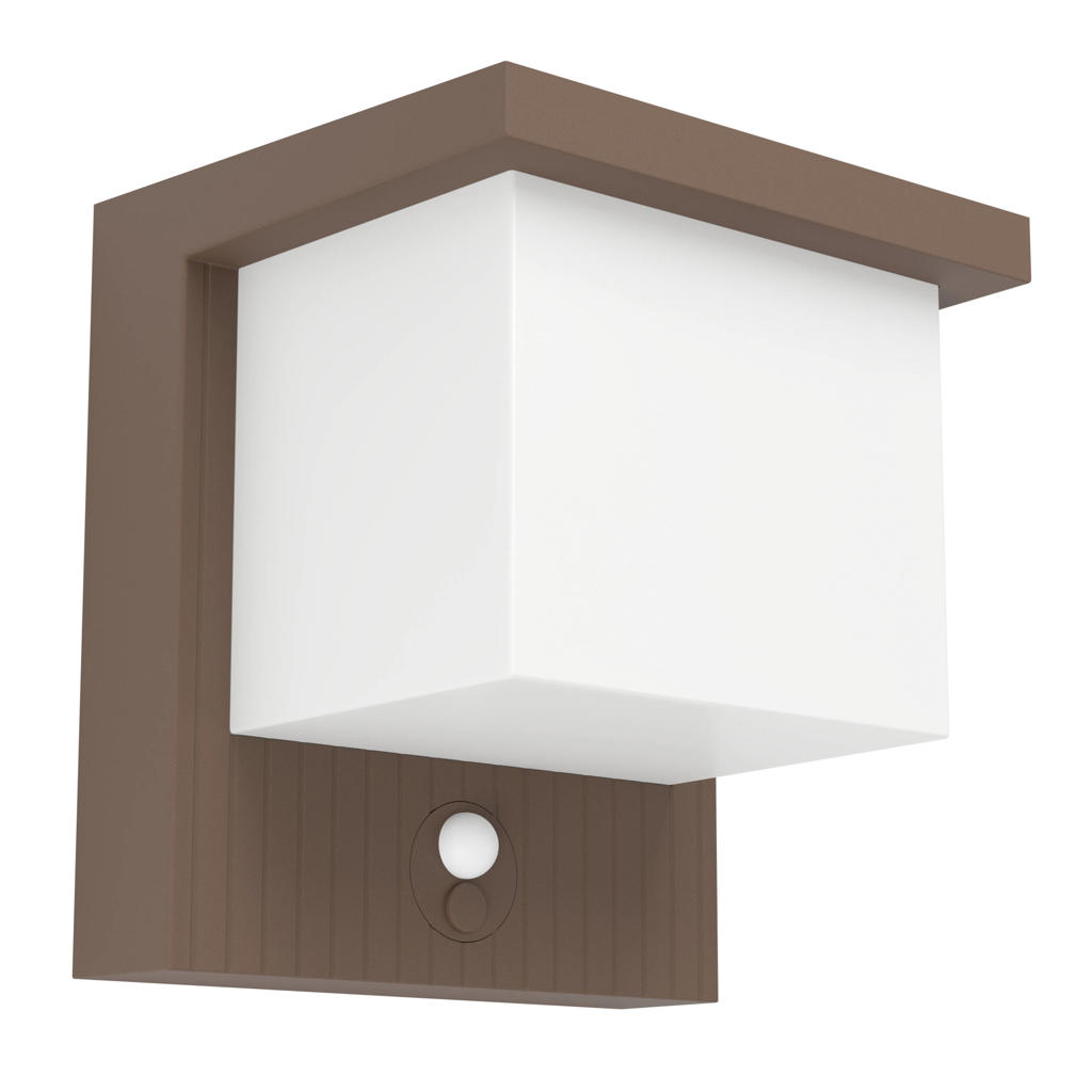EGLO Frigento Solar Wandlamp Buiten - Sensor - Oplaadbaar - 15 cm - Roestbruin/Melkkleurig