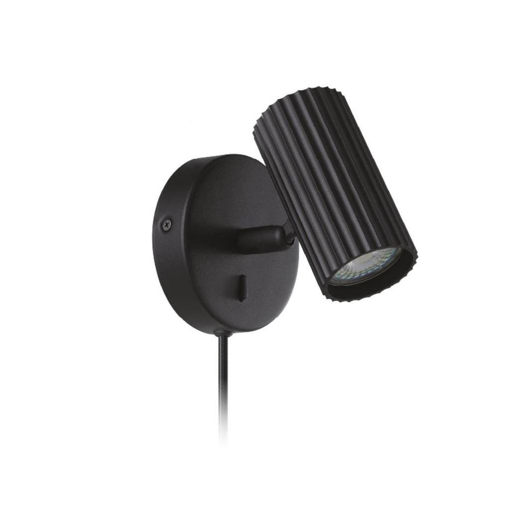 EGLO Portillo 1 Wandlamp - GU10 - 11 cm - Zwart - Snoer met Stekker