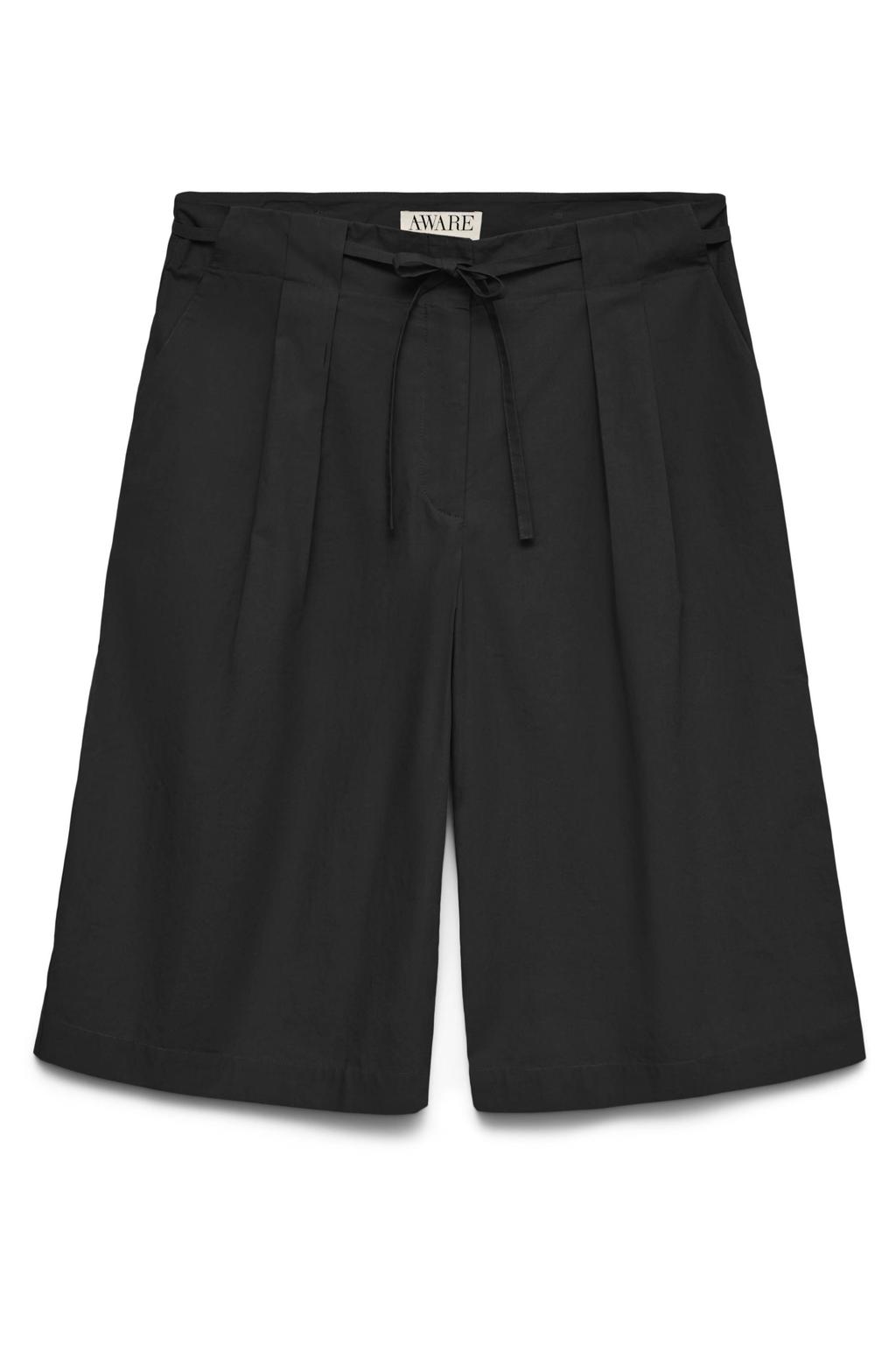Zwarte dames AWARE high waist wide leg casual short van katoen met haaksluiting en effen