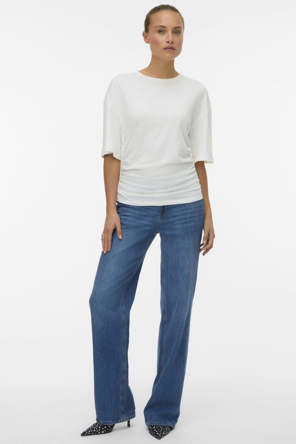 Witte dames AWARE top van modal met effen, korte mouwen en ronde hals