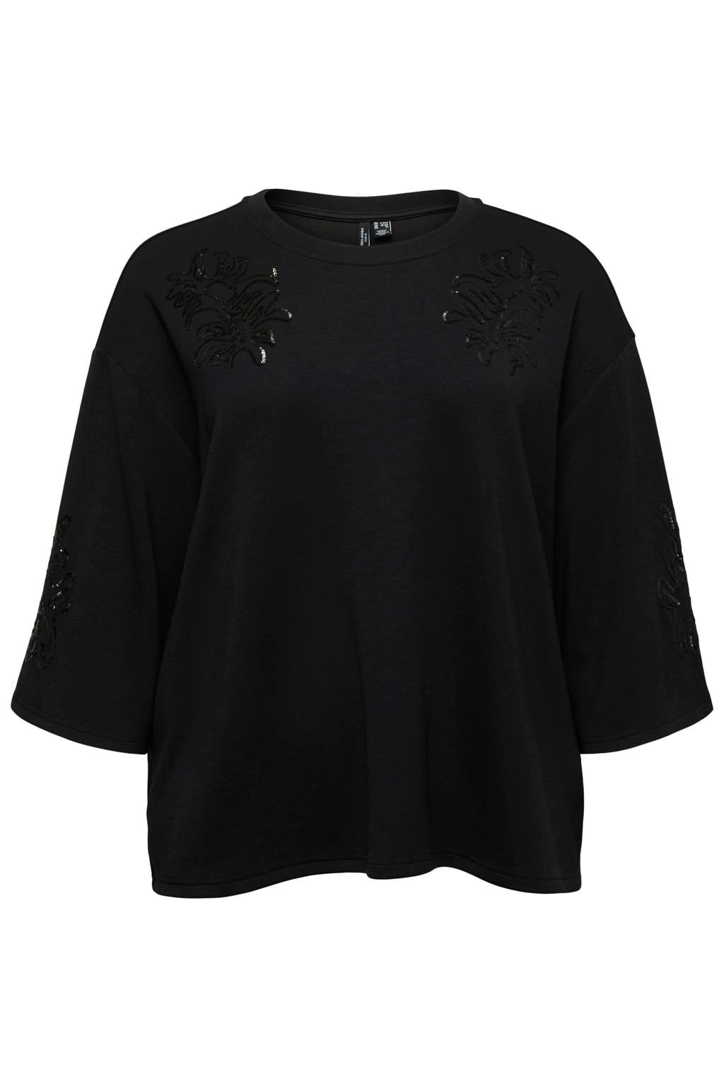 Zwarte dames VERO MODA CURVE Plus Size sweater van viscose met effen, lange mouwen en pailletten