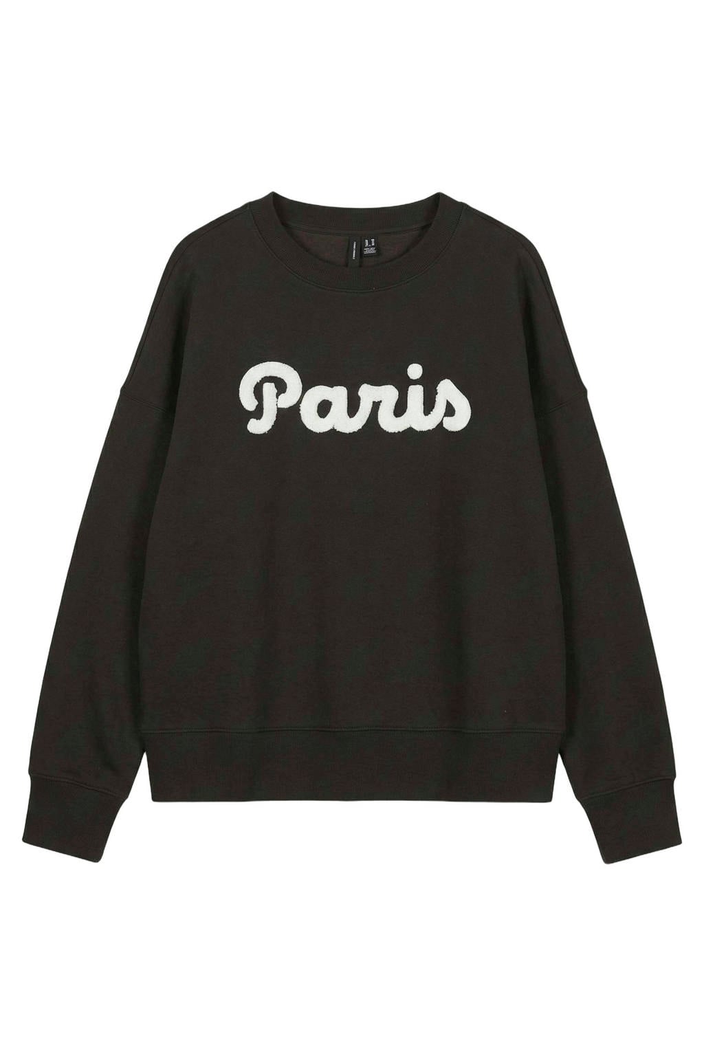 Donkerblauwe dames VERO MODA CURVE Plus Size sweater van katoen met printopdruk en lange mouwen