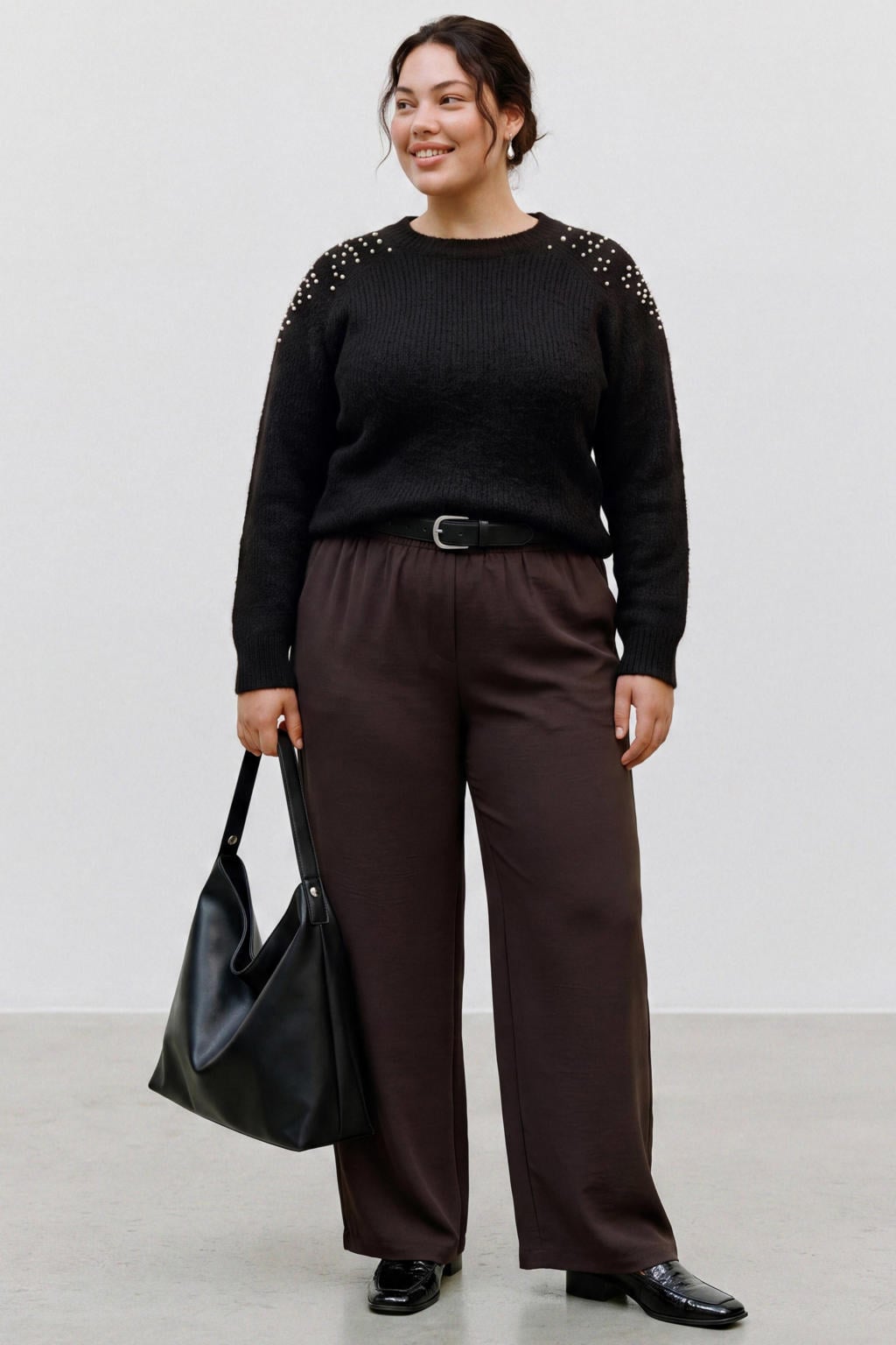 Zwarte dames VERO MODA CURVE Plus Size gebreide trui en wol met lange mouwen