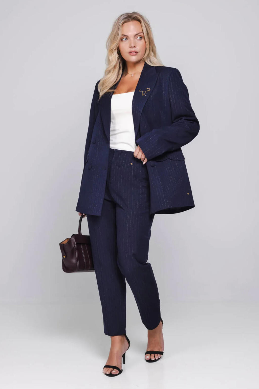 dames Accentil van polyester met wijde pijpen, high waist, ritssluiting en krijtstreepprint