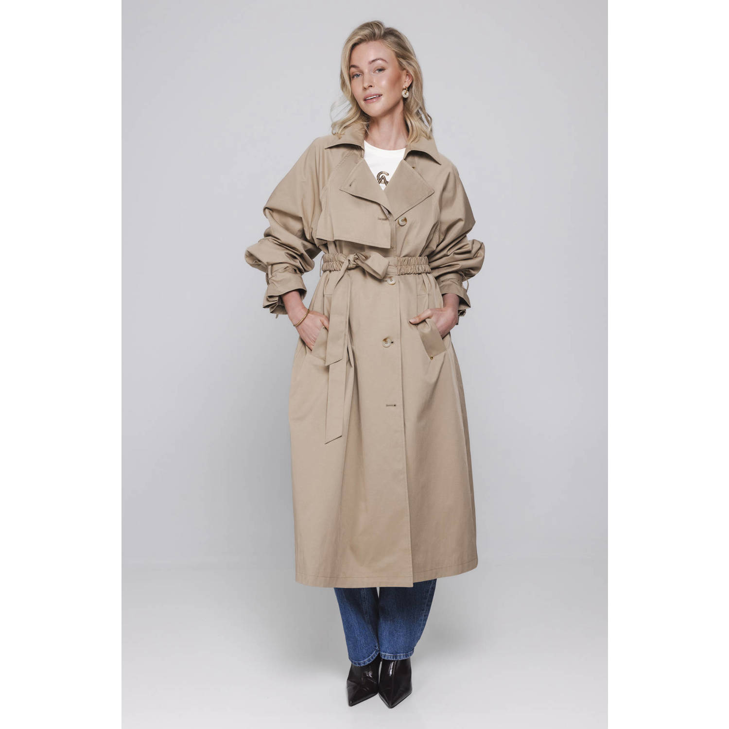 Accentil trenchcoat zand
