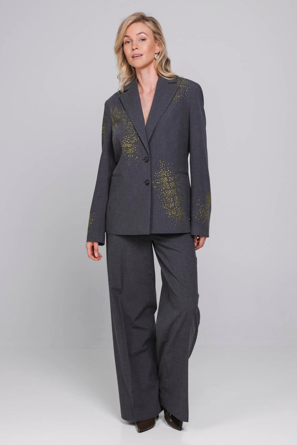Accentil oversized blazer met pailletten - grijs