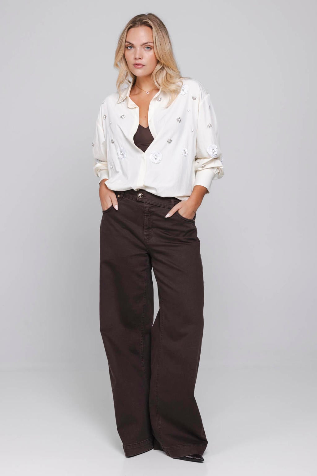 Accentil gebloemde blouse - ecru
