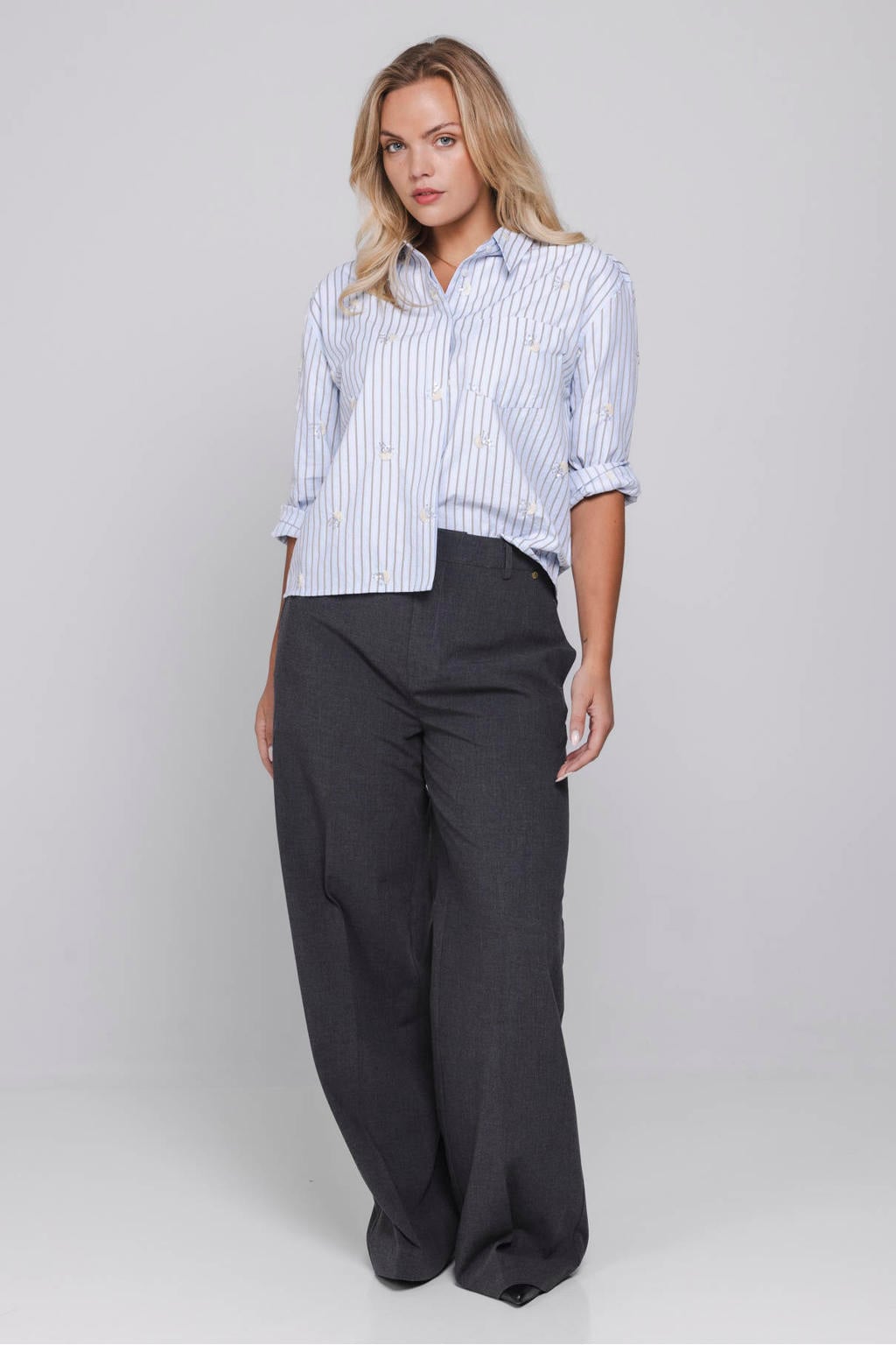 Accentil wide leg broek - donkerblauw