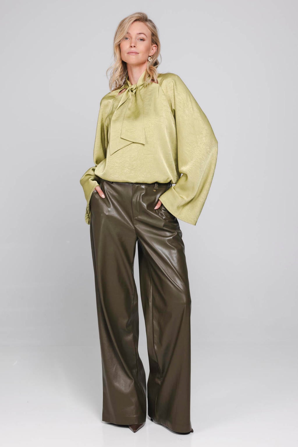Accentil wide leg high waist broek - donkergroen