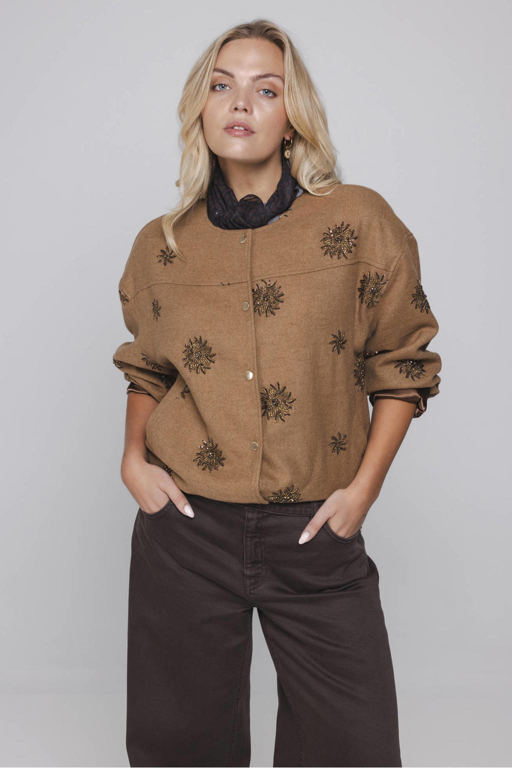 Accentil jack met strass-steentjes en wol - camel