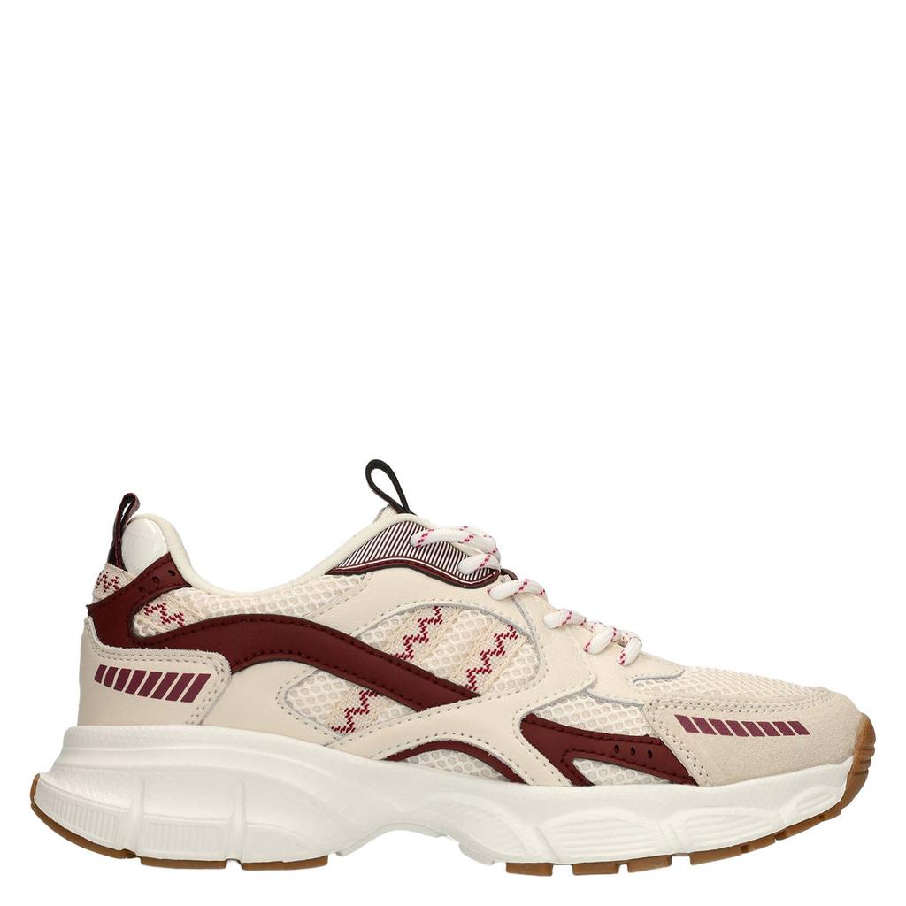 Beige en bordeaux dames Manfield chunky leren sneakers - met veters