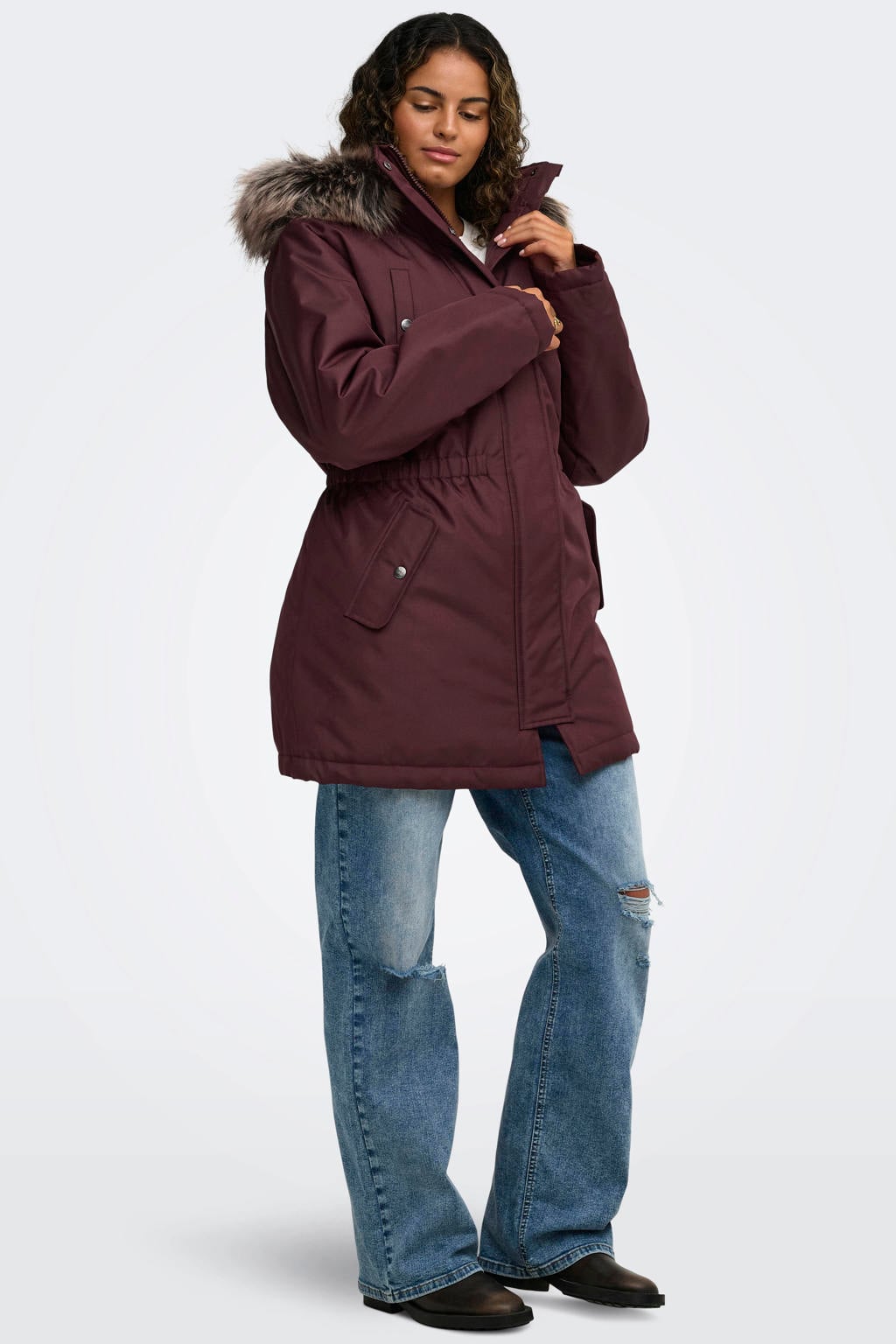 ONLY CARMAKOMA Plus Size winterjas - donkerrood