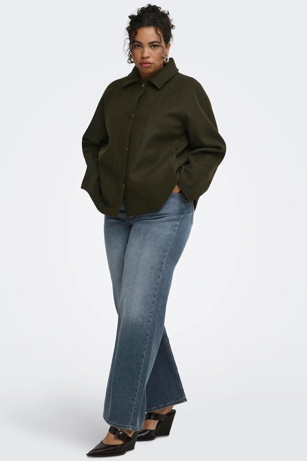 ONLY CARMAKOMA Plus Size tussenjas - donkergroen