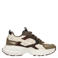 Manfield chunky leren sneakers - donkergroen/ecru/beige