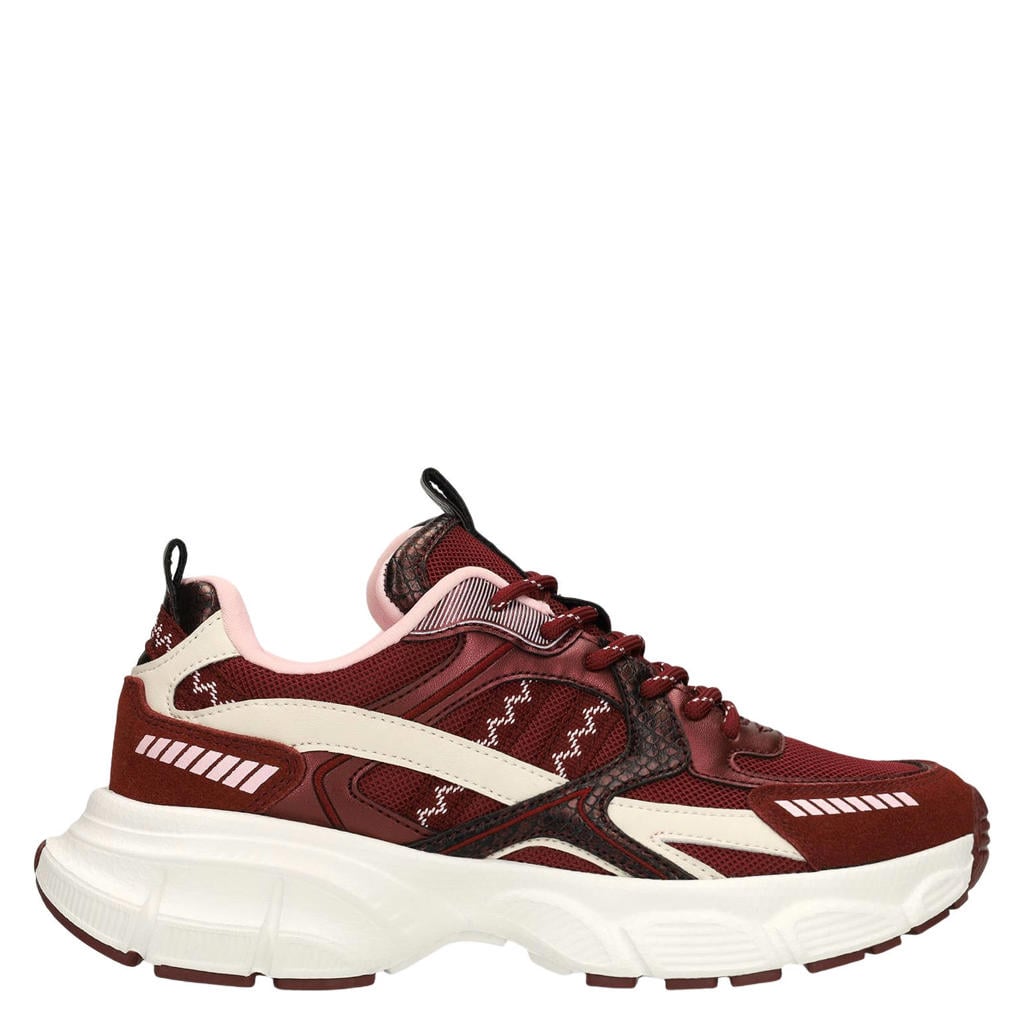 Bordeaux dames Manfield chunky leren sneakers - met veters