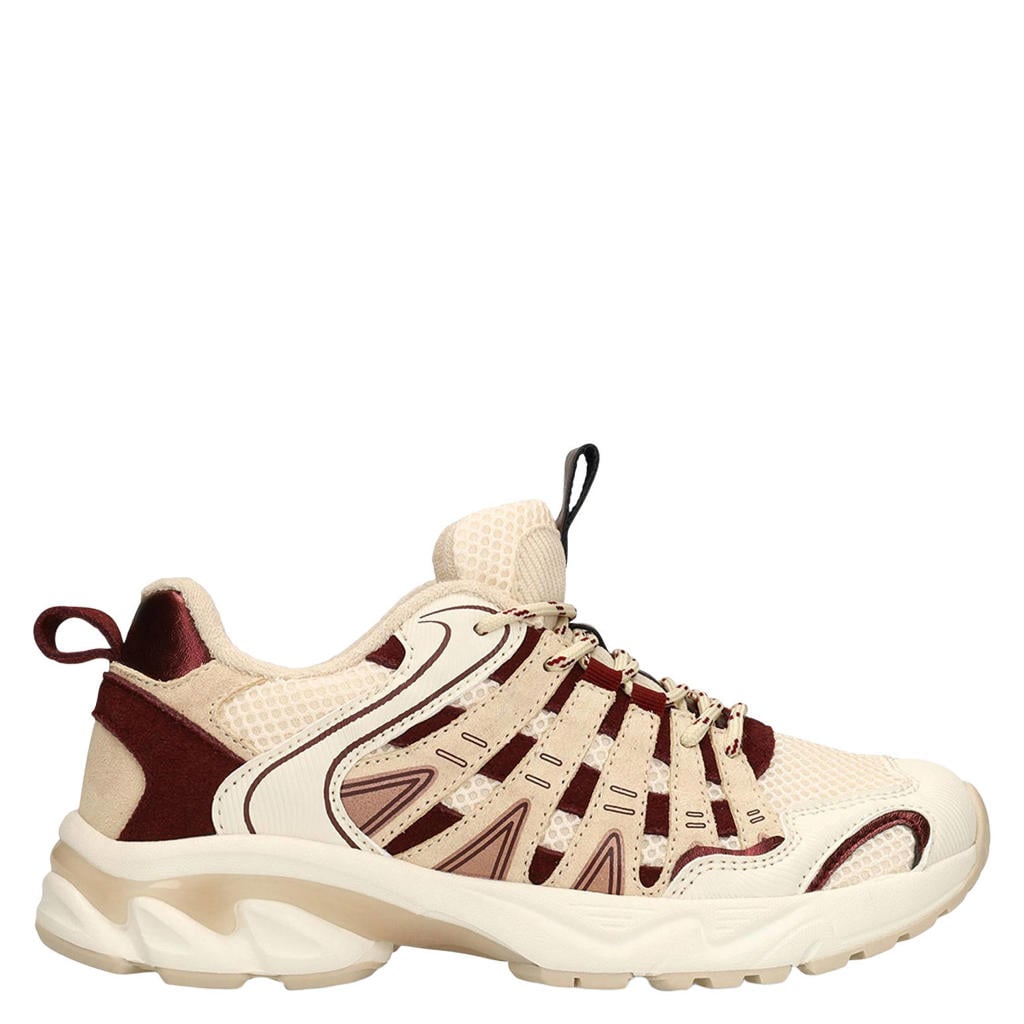 Ecru dames Manfield leren sneakers - met elastische veters