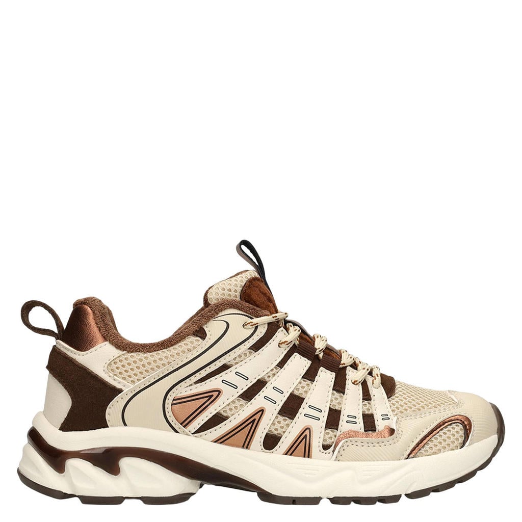 Beige en bruine dames Manfield leren sneakers - met elastische veters
