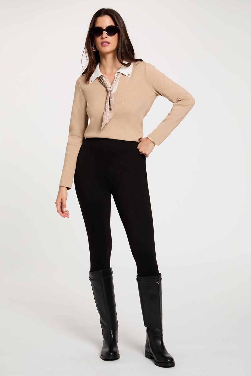 Zwarte dames Morgan skinny legging van viscose met regular waist, elastische tailleband en effen