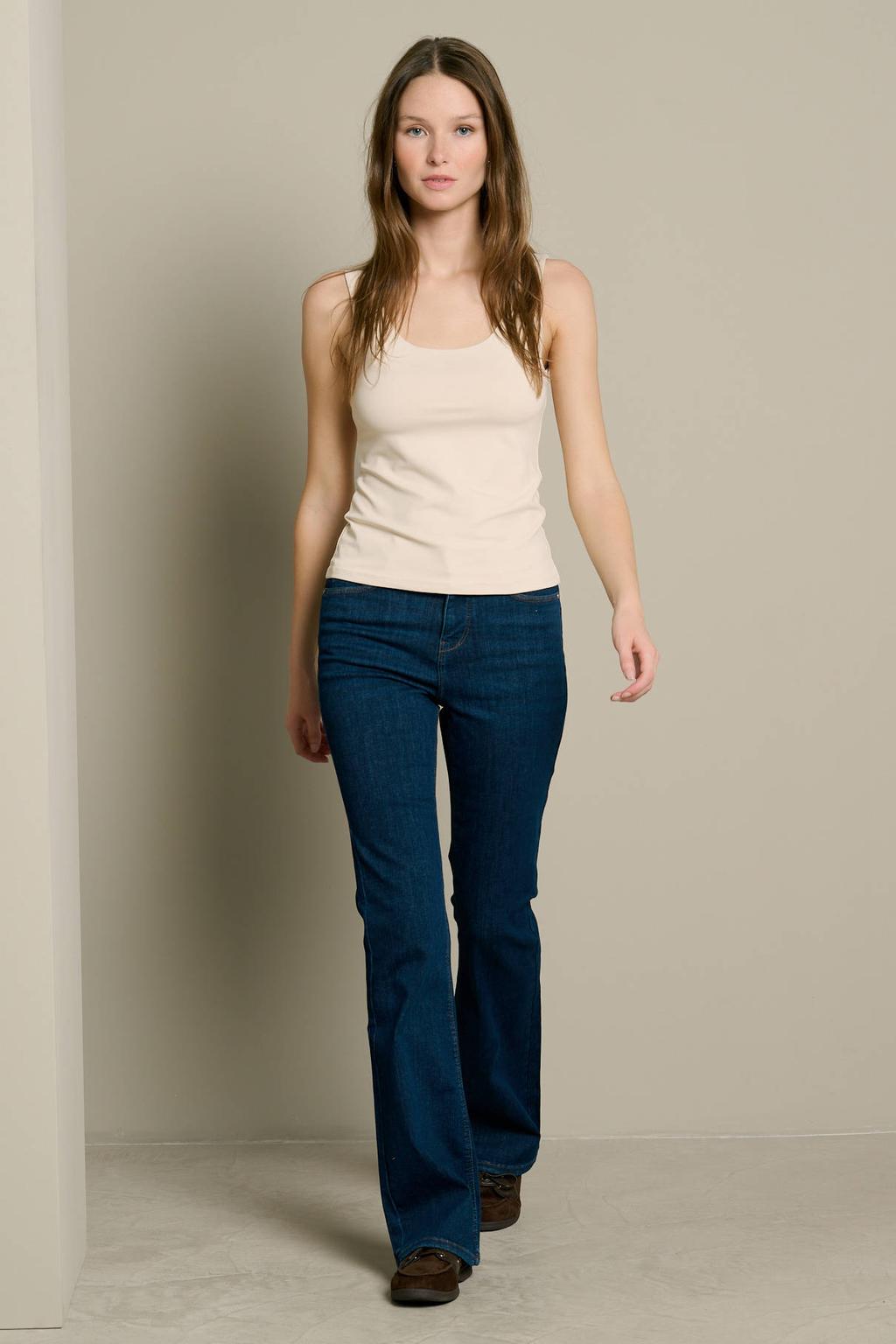 Dark blue denim dames LOLALIZA flared jeans van denim met regular waist, rits- en knoopsluiting en effen