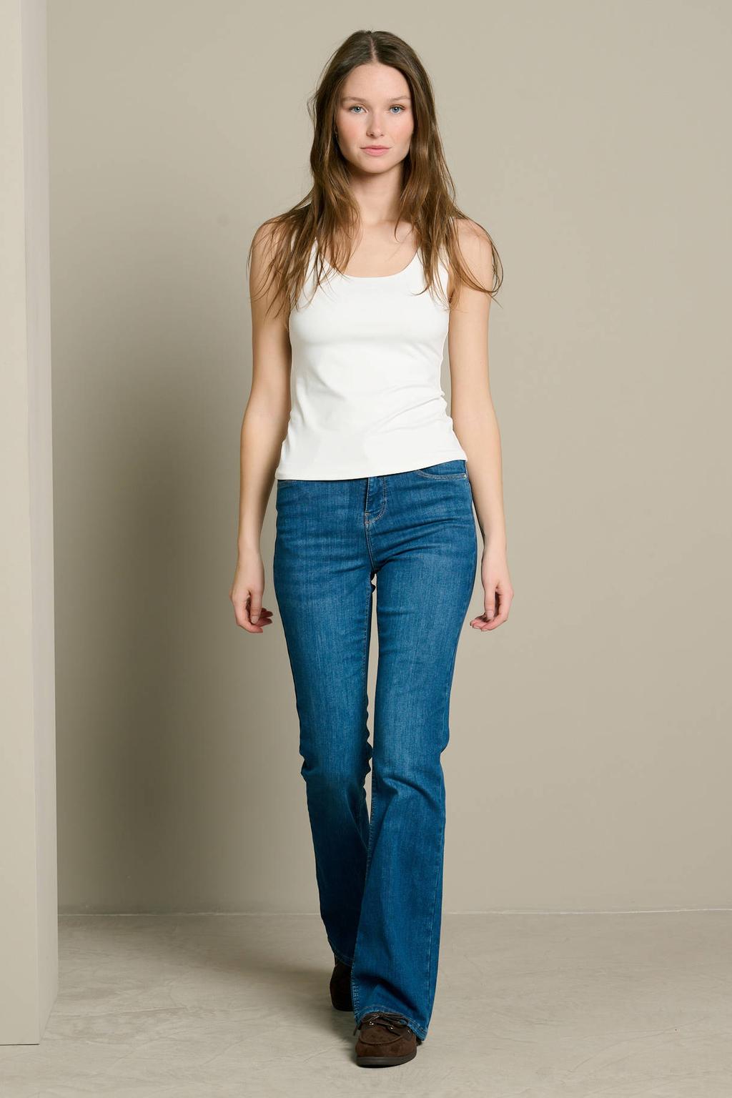 Medium blue denim dames LOLALIZA flared jeans mediumblauw van denim met regular waist, rits- en knoopsluiting en effen
