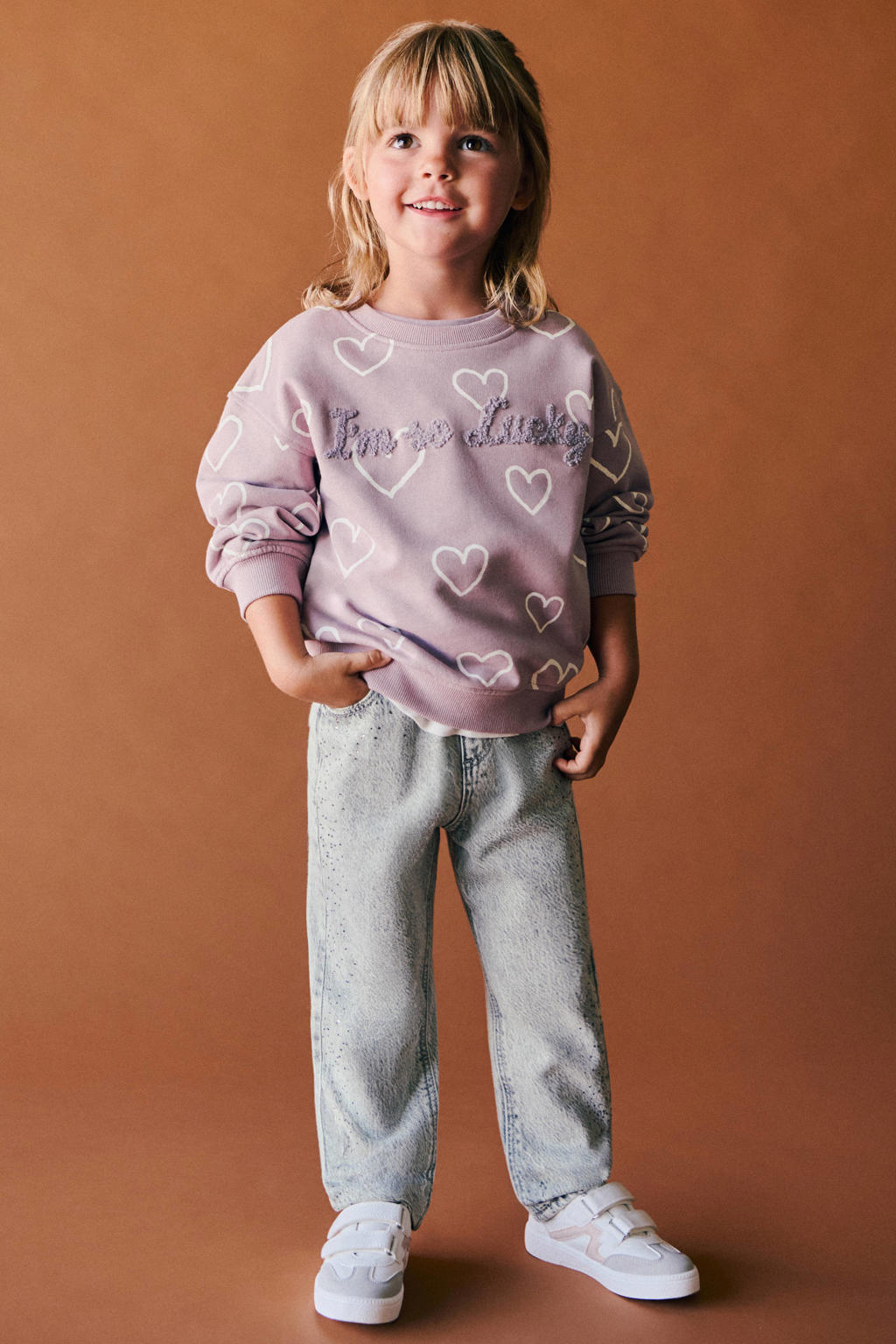 Mango Kids sweater met hartjes - lila