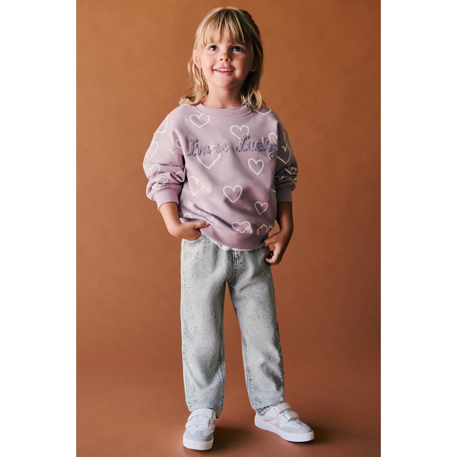 Mango Kids sweater met hartjes lila
