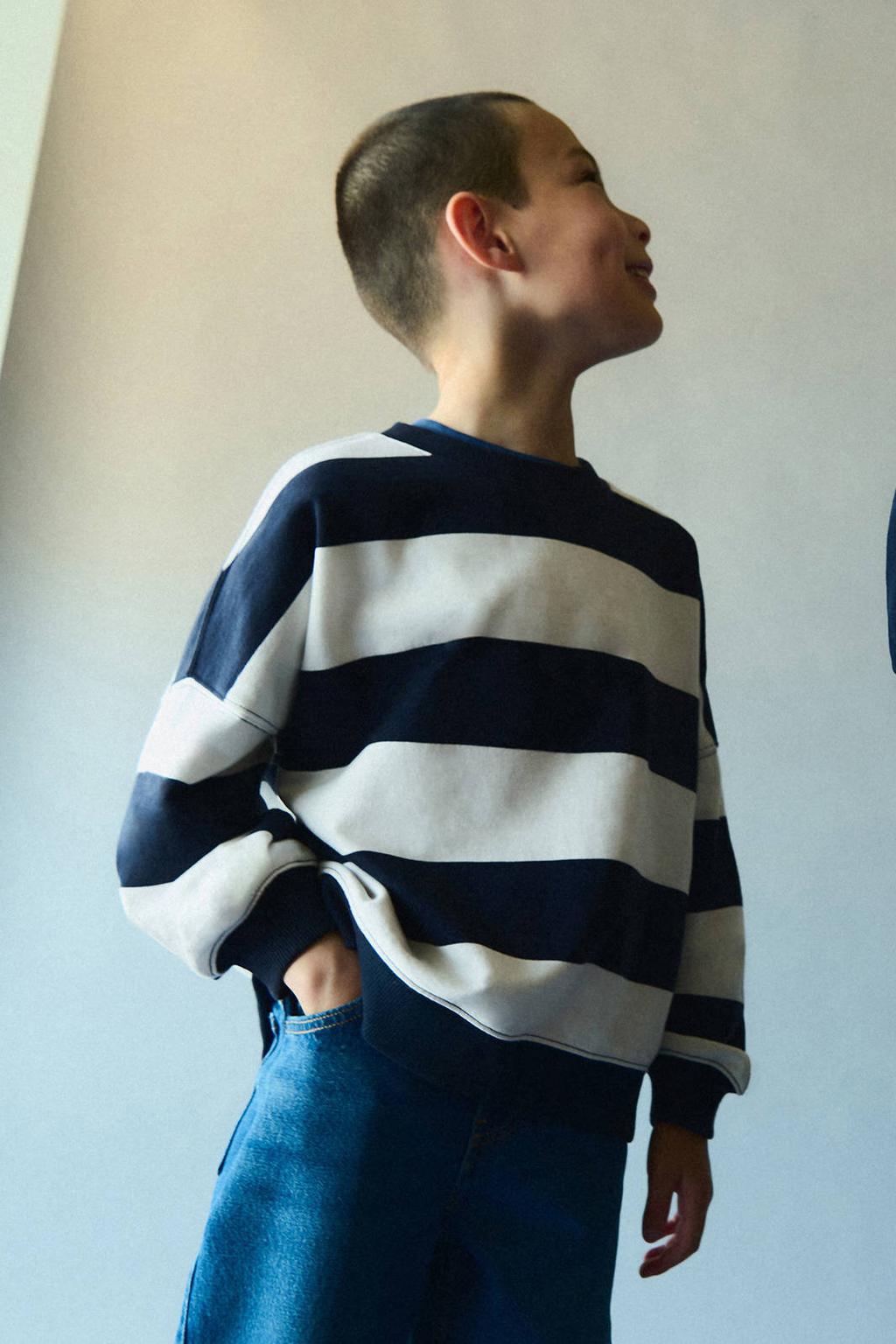 Marineblauw, marine en witte jongens Mango Kids gestreepte sweater blauw van katoen met lange mouwen en ronde hals