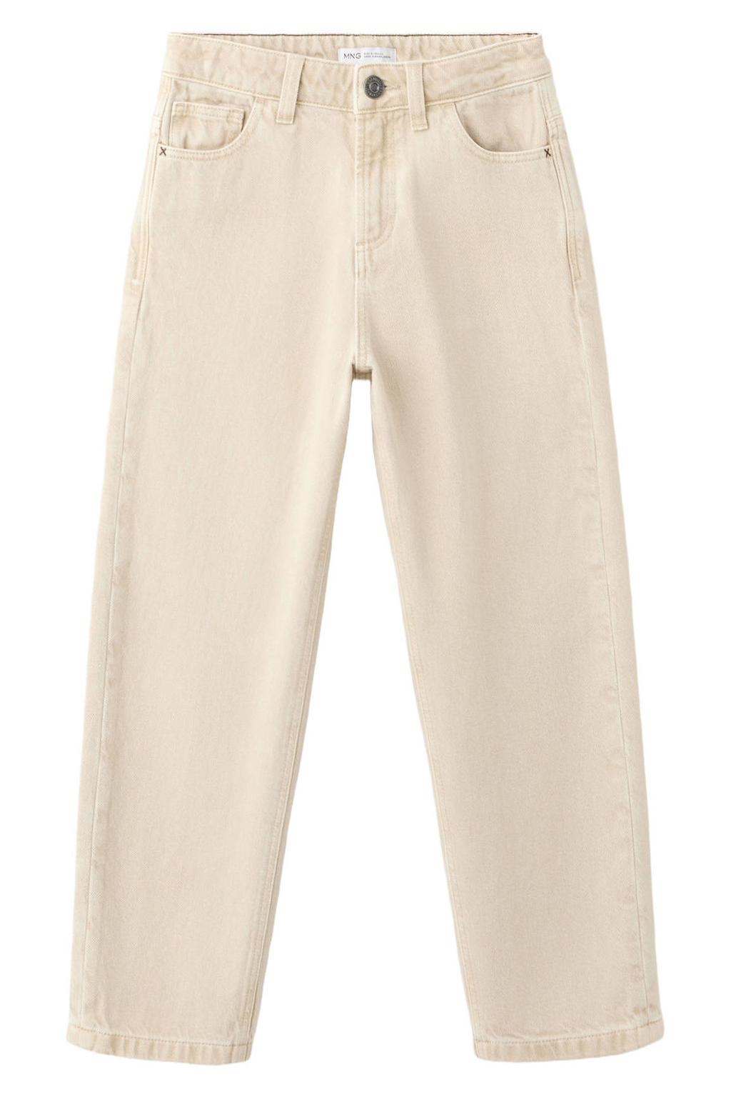 Beige jongens Mango Kids regular waist straight leg jeans van denim met rits- en knoopsluiting en effen