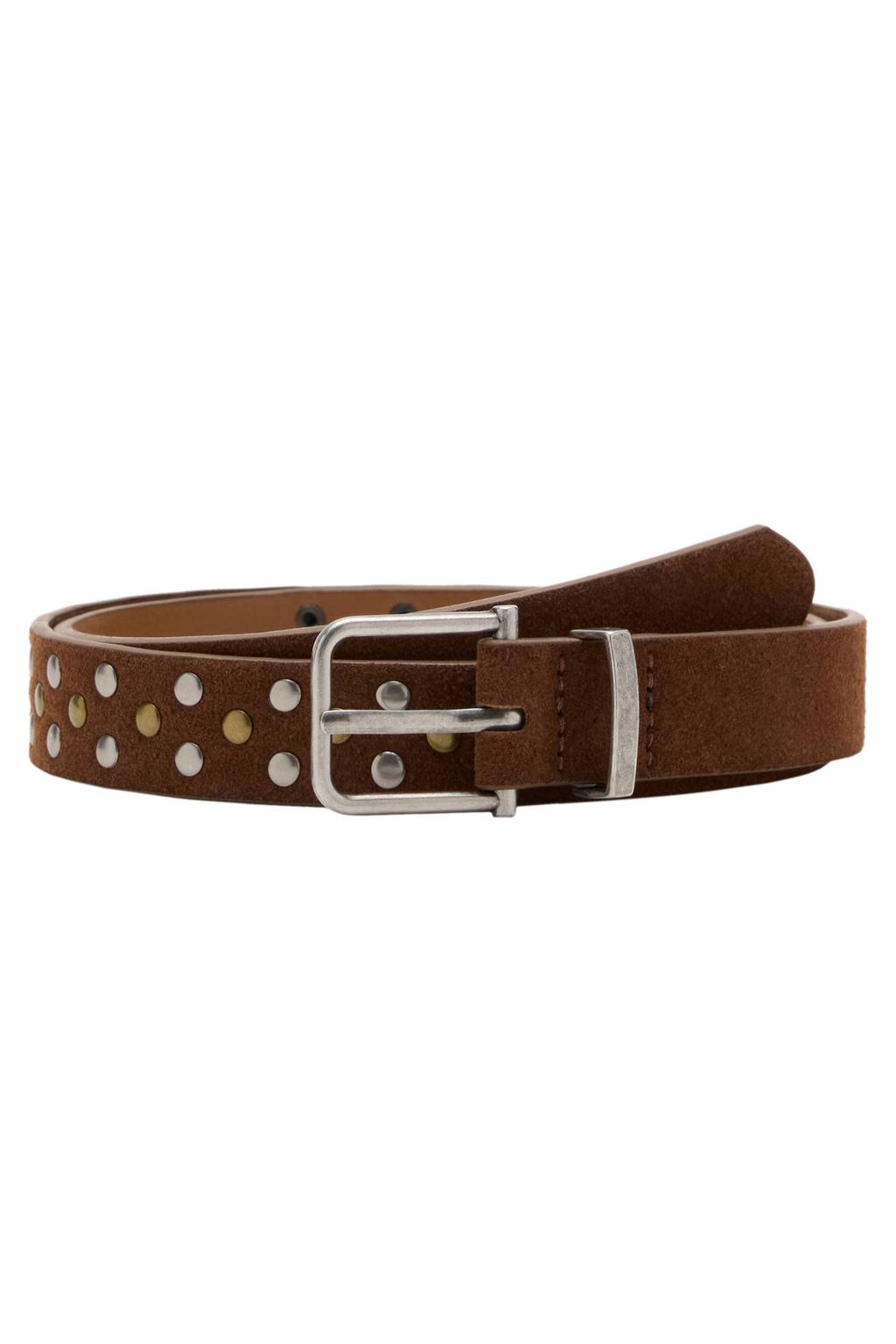 MANGO TEEN leren riem met studs - bruin