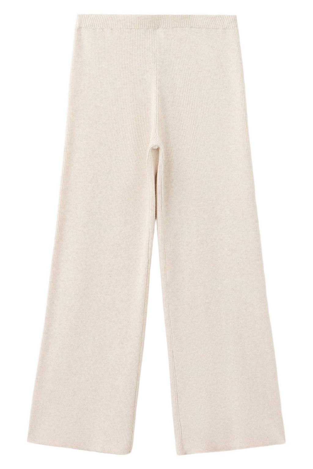 Zandkleurige meisjes Mango Kids gebreide casual broek van katoen met elastische tailleband en effen