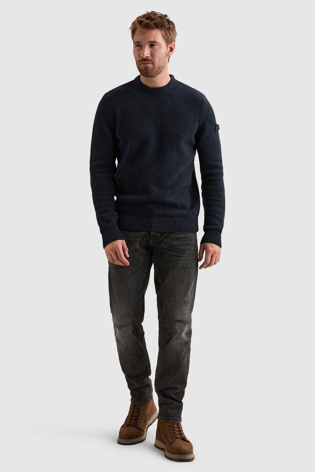 PME Legend wollen regular fit gebreide trui - donkerblauw