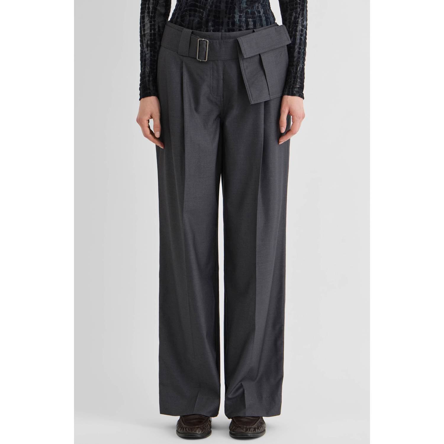 ROUGE EDIT Rouge by Vila wide leg casual broek met ceintuur grijs