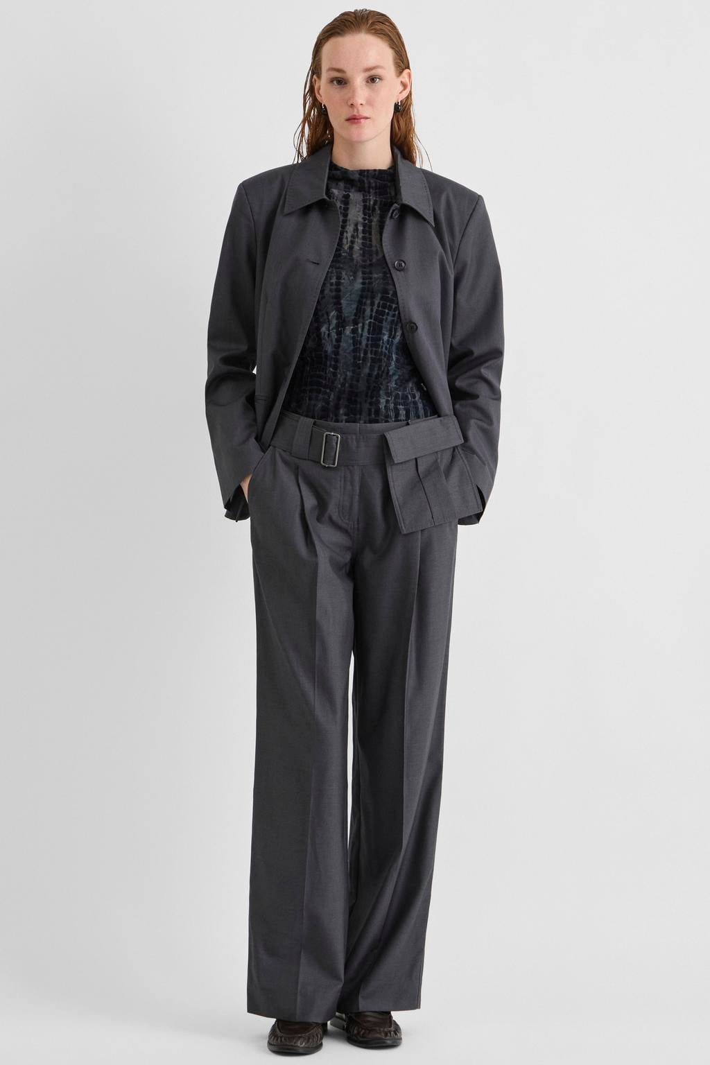 Rouge by Vila wide leg casual broek met ceintuur - grijs