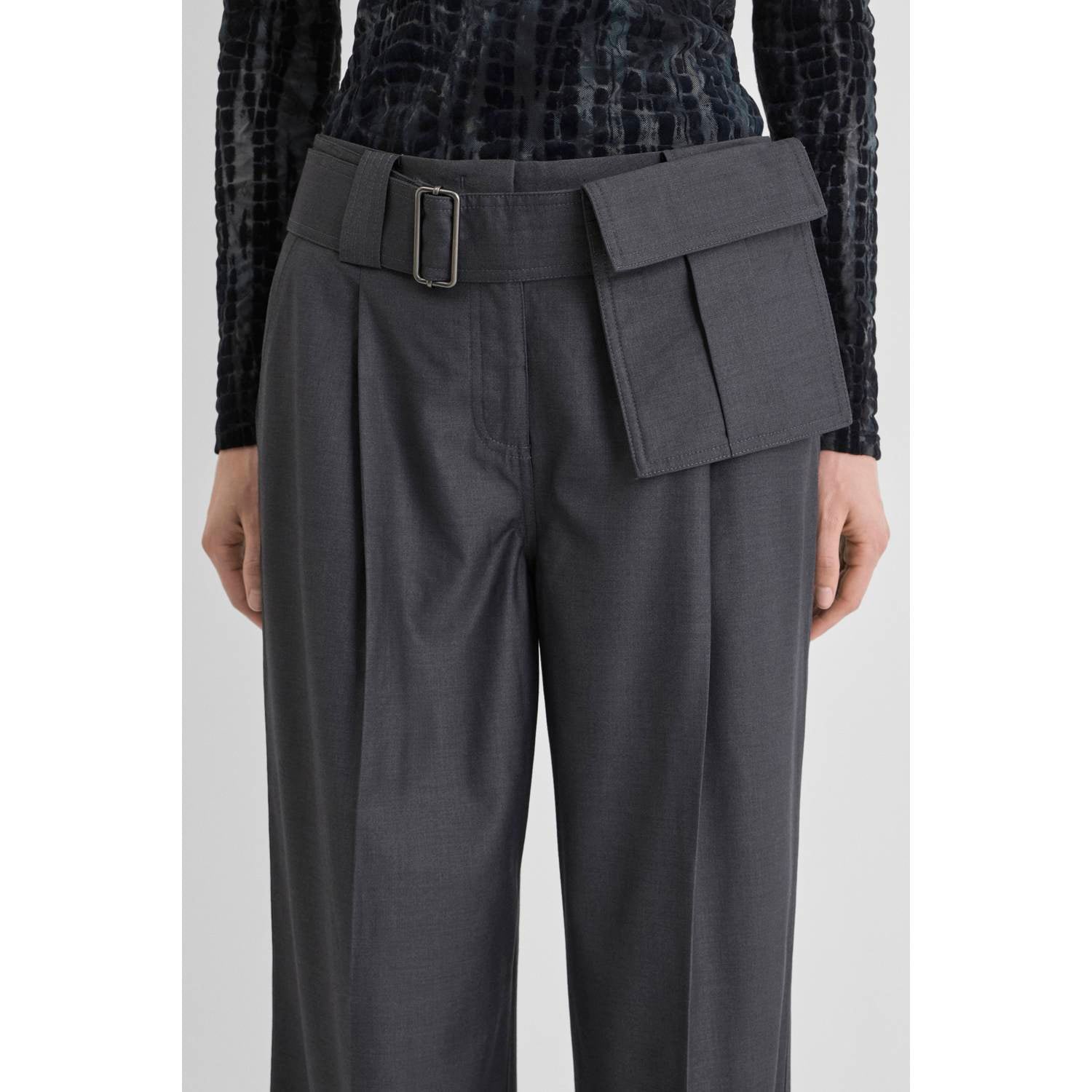 ROUGE EDIT Rouge by Vila wide leg casual broek met ceintuur grijs