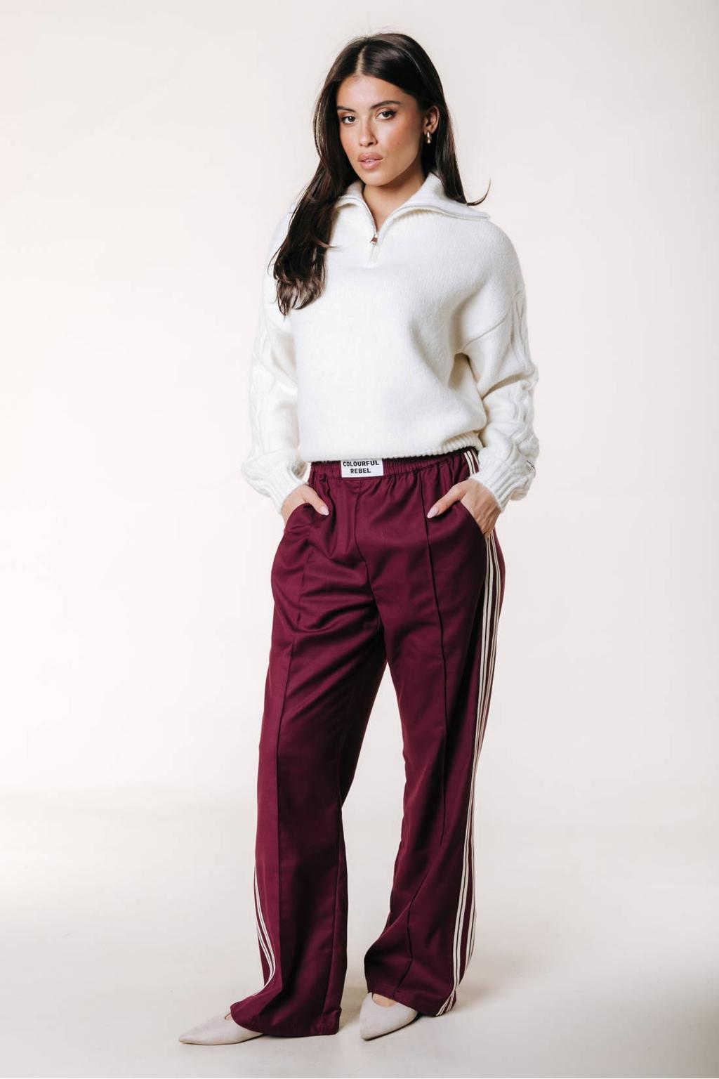 Donkerrode dames Colourful Rebel straight leg casual broek met effen