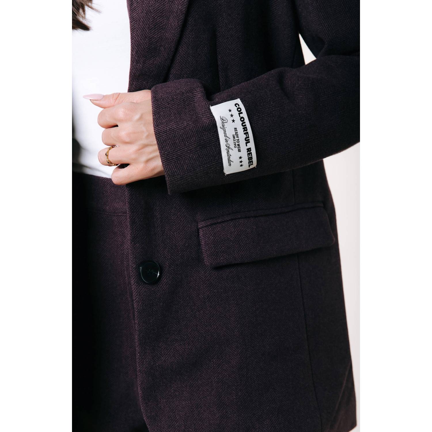 Colourful Rebel regular fit geruite blazer met borduursels en wol donkerpaars