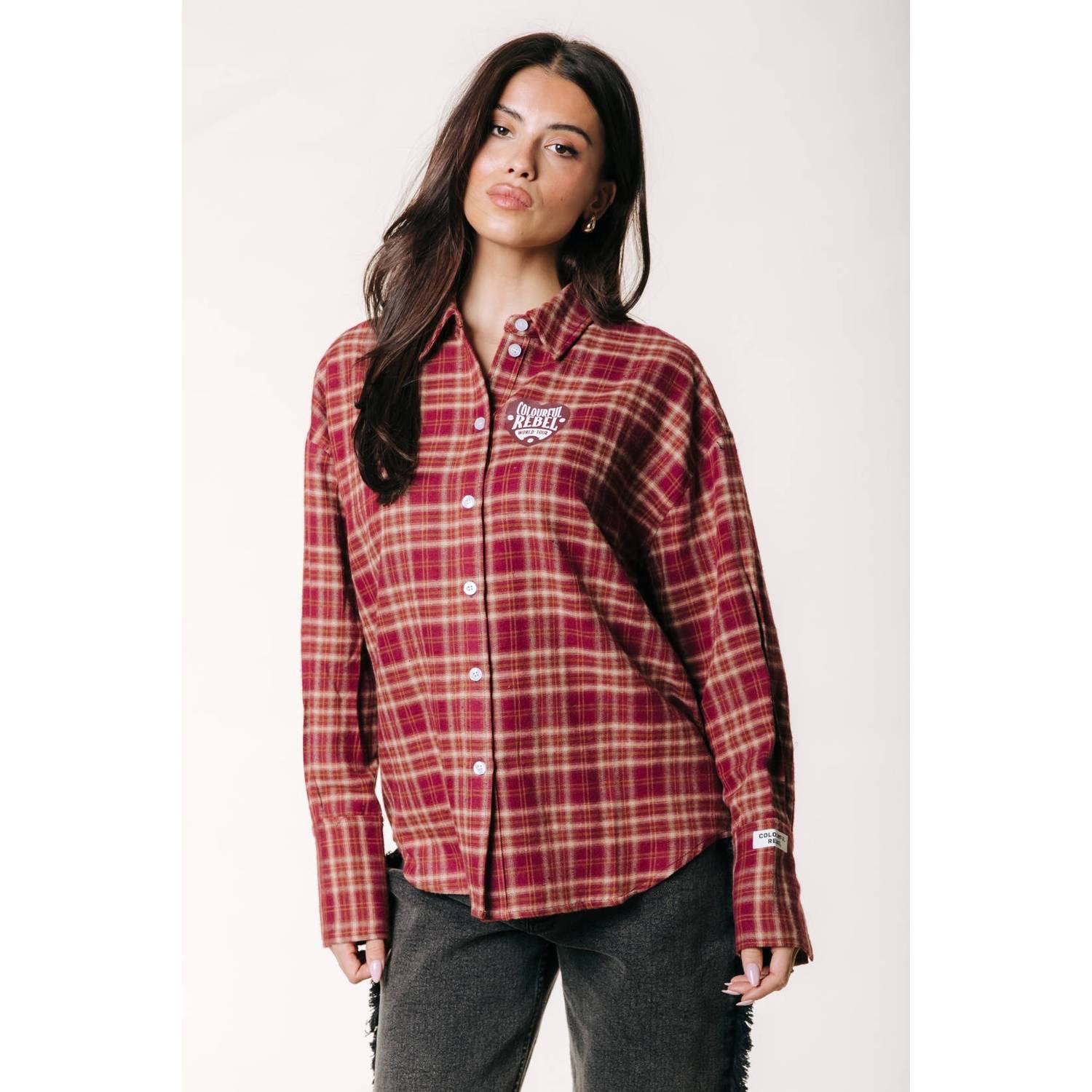 Colourful Rebel aansluitende geruite blouse rood
