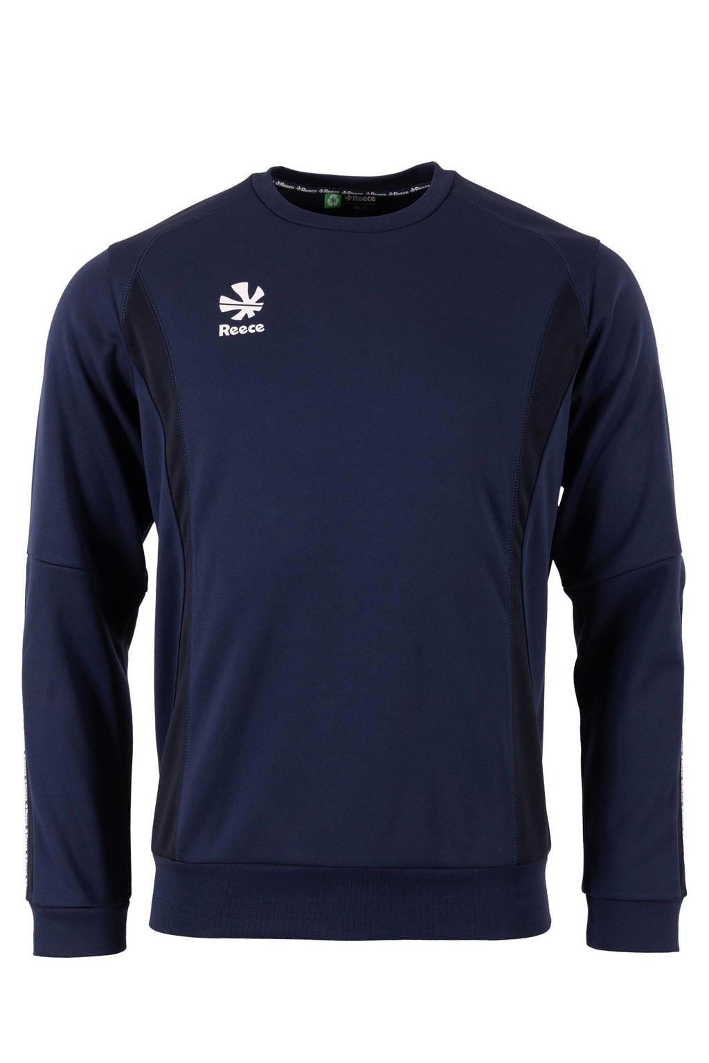 Donkerblauwe heren Reece sportsweater van katoen met lange mouwen en ronde hals