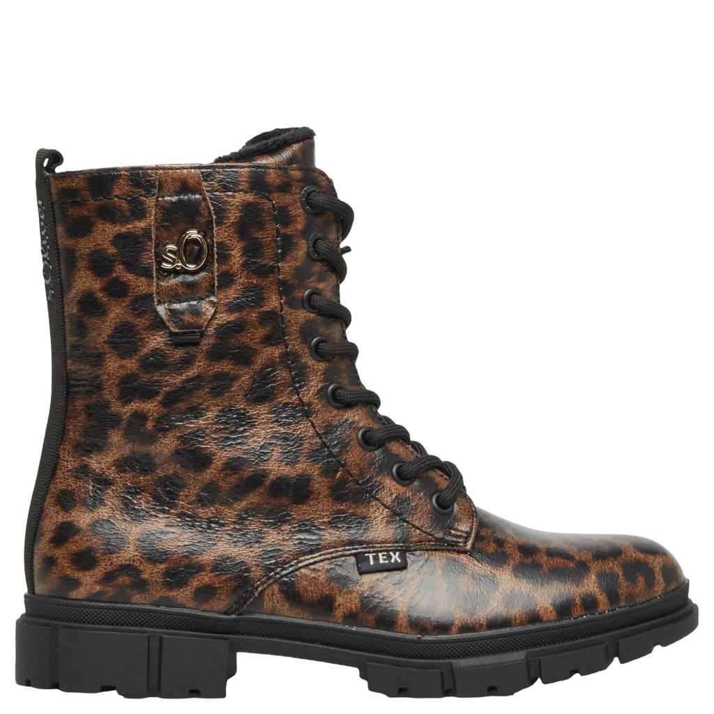 s.Oliver enkelboots met profielzool en panterprint - bruin/zwart