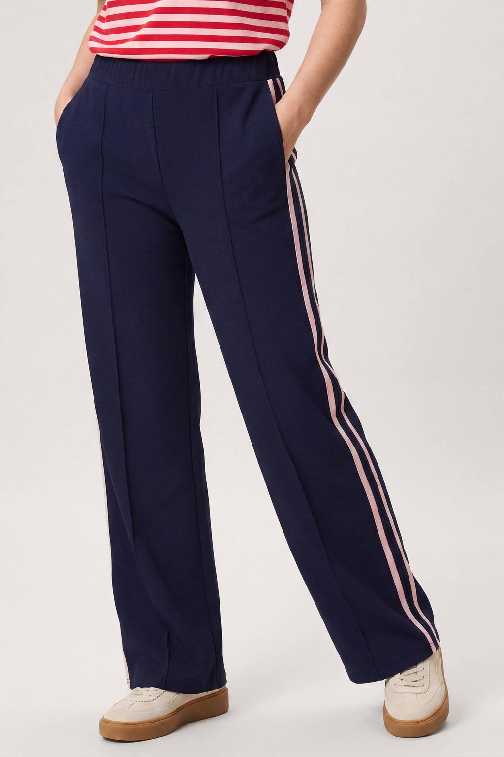 Blauwe dames Miss Etam high waist straight leg gestreepte broek