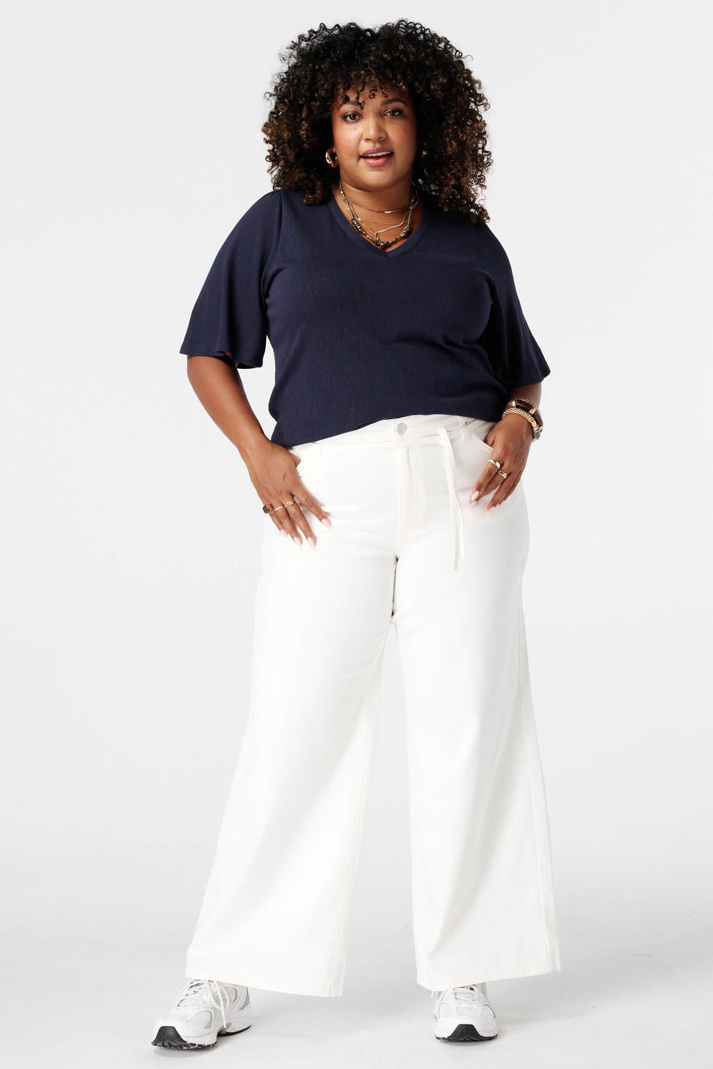 Donkerblauwe dames MS Mode top Plus Size met effen en driekwart mouwen