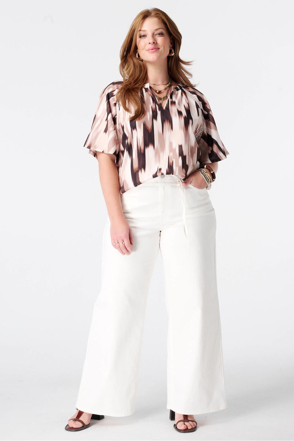 Multikleurige dames MS Mode top Plus Size meerkleurig van polyester met korte mouwen