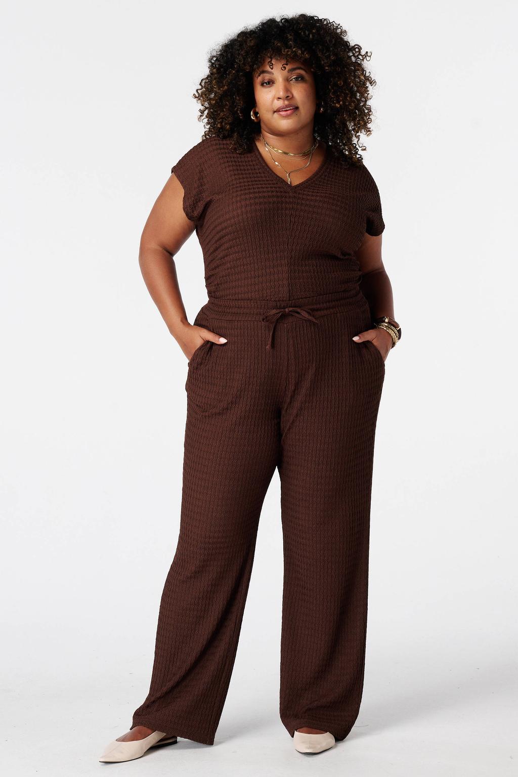 Bruine dames MS Mode top Plus Size van polyester met effen