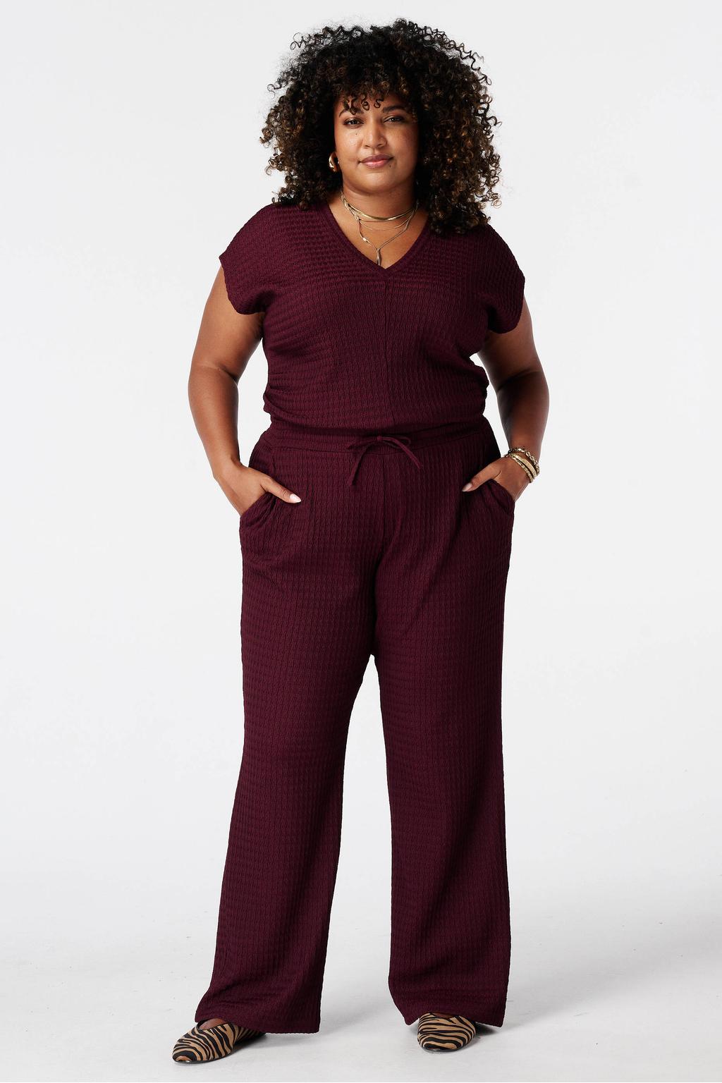 Donkerrode dames MS Mode top Plus Size van polyester met effen